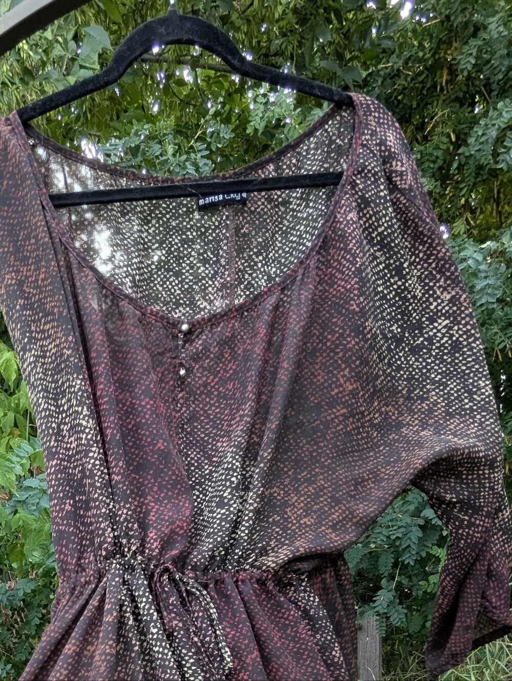 Marisa City Sheer Whimsigoth Earthy Boho Dolman Cinch Mini Dress - Picture 15 of 15